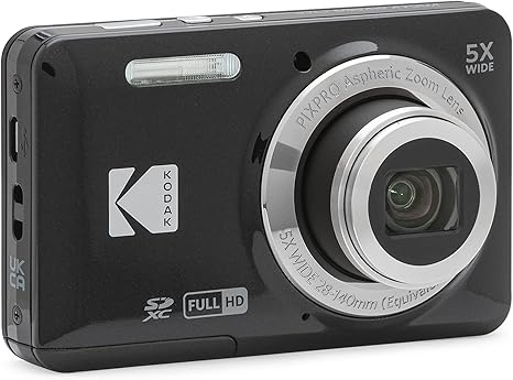 Kodak PIXPRO FZ55-BK 16MP CMOS Sensor Digital Camera 5X Optical Zoom 28mm Wide Angle 1080P Full HD Video 2.7" LCD Vlogging Camera (Black)