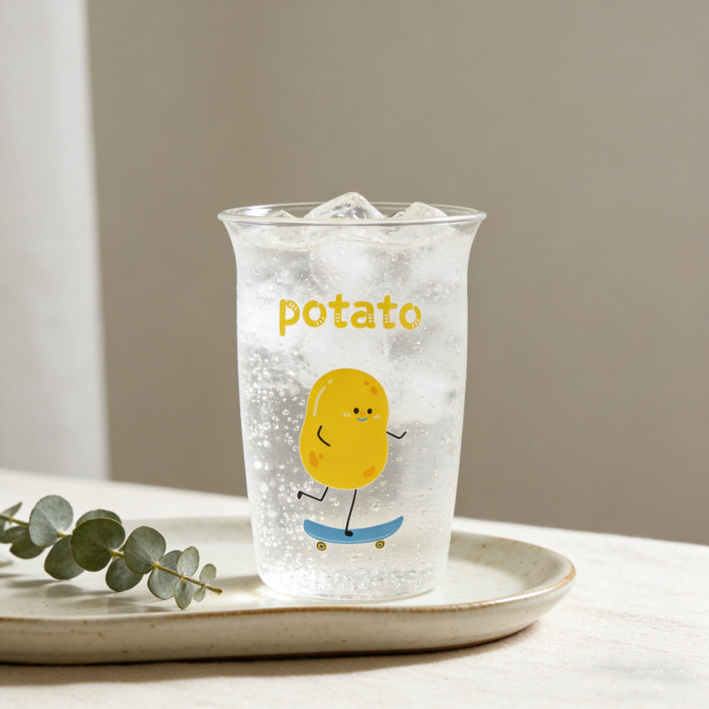 Cute Potato & Tomato Inspired Flip-Rim Glass Cup – Ins Style Creative Coffee Mug, Juice & Milk Cup, Heat-Resistant Drinking Glass for Home Use