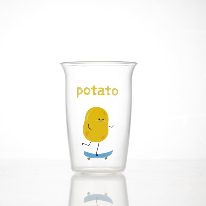 Cute Potato & Tomato Inspired Flip-Rim Glass Cup – Ins Style Creative Coffee Mug, Juice & Milk Cup, Heat-Resistant Drinking Glass for Home Use